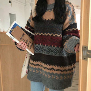 Vintage Sweaters Women Pullover Winter Striped Jumpers