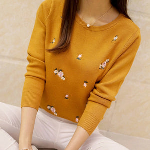 Autumn Sweater Women Embroidery Knitted