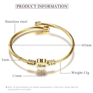 Customize Mom Gift Heart Charm Bracelets New Stainless Steel Cuff Jewelry Bracelet Bangle