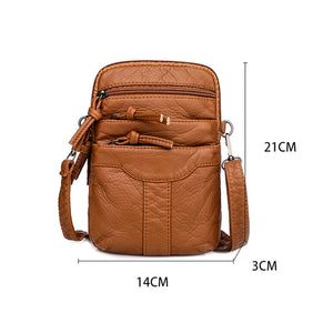 Vintage Soft Washed Pu Leather Shoulder Bag Multiple Pocket Mini Crossbody Bag