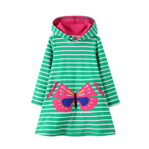 Jumping Meters New Animals Girls Dresses Hoodies Flamingo Long Sleeve Baby Clothes Cotton Princess Kids Hoody Dresses For Girl