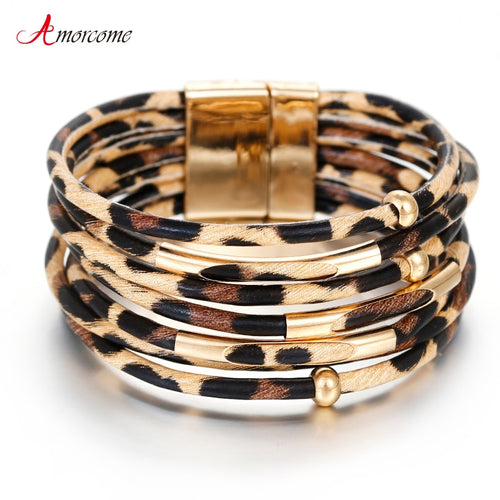Amorcome Leopard Leather Bracelets for WomenFashion Bracelets  Bangles
