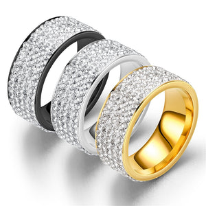Hip Hop Iced Out CZ Bling MenRing Black/Gold/Silver Color Stainless Steel Wedding Engagement Rings for Women Men Jewelry