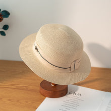 Women Straw Hats Panama Wide Brim Jazz Hat Summer Hat Ladies Sun Hat Simple Flat Top Hat