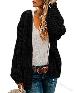 new thick needle twist knit cardigan women mid-length solid color casual loose coat cardigan