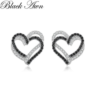 Black Awn  New Black Awn Romantic Silver Color Jewelry Natural  Heart Party Stud Earrings