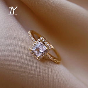 Exquisite Simple Square Zircon Gold Color Open Rings For Woman