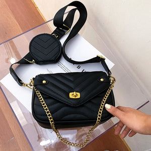 Small PU Leather Shoulder Bag For Women  new purse and Handbags Female Travel Crossbody Bag ladies chain Sling bag 2 PCS/SET