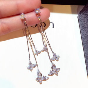 Luxury Plated 14K Real Gold Leaves Earring Delicate Micro Inlaid Cubic Zircon CZ Stud Earrings