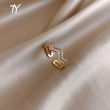 Luxury Zircon Gold Color Double Student Open Rings