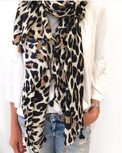 Women Fashion Brand Leopard Dot Tassel Viscose Shawl Scarf