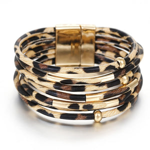 Amorcome Leopard Leather Bracelets for WomenFashion Bracelets  Bangles