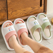 New Summer Spring Slippers Couples Home Floor Slides Flax EVA Sole Open Toe Cute Cartoon Smile Indoor House Shoes Women Men