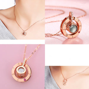 Lover Necklaces I love You in 100 Language Rose gold Pendant Choker