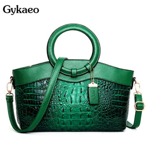 Gykaeo Luxury Handbags Women Bags Designer Crocodile Woman Leather Handbag Ladies Green Party Tote Shoulder Bags