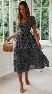 Vintage Print Puff Sleeve  dresses Casual Square collar floral maxi long dress