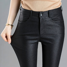 Women's Leather Velvet Trousers Elastic Pencil Skinny Pants