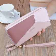 Double Zipper Women Wallet PU Leather Red/blue/pink/black Card Holder Long Female Wallet Color Matching Cellphone Bag