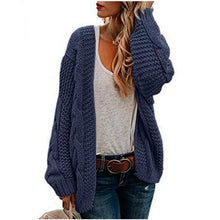 new thick needle twist knit cardigan women mid-length solid color casual loose coat cardigan