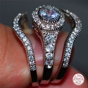 3Pcs/Set  Luxury Round Cut AAA Zircon Crystal Rings