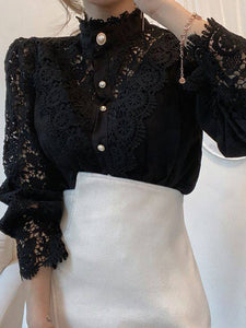 Elegant Women Blouse Vintage Lace  Long Sleeve