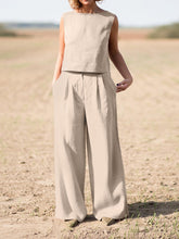 ZANZEA Cotton Matching Sets Women Casual Sleeveless Wide Leg Trouser Pant SetsSuits