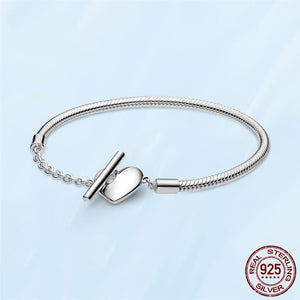 Silver Heart Snake Chain Bracelet