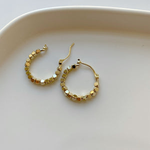 Vintage Gold Color Metal Ball Hoop Earrings