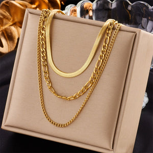 Stainless Steel Gold Color 3 Chains Necklace