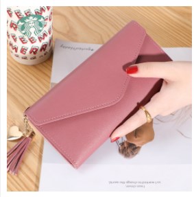 Double Zipper Women Wallet PU Leather Red/blue/pink/black Card Holder Long Female Wallet Color Matching Cellphone Bag