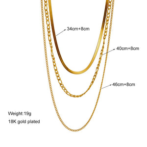 Stainless Steel Gold Color 3 Chains Necklace