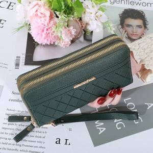 Double Zipper Women Wallet PU Leather Red/blue/pink/black Card Holder Long Female Wallet Color Matching Cellphone Bag