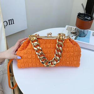 Luxury Designer Clip Crossbody Bags For Women  Handbag Evening Clutches With Thick Chain Ladies Messenger Bag Female Purse