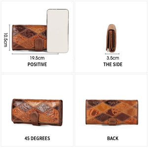 New Women wallet retro women leather wallets  Long Cover Wallets Card Holder Phone Bag Embossed Floral Ladies Purses