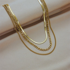 Stainless Steel Gold Color 3 Chains Necklace