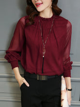 Chiffon Blouse New Women Tops Long Sleeve Stand Neck Work Wear Shirts Elegant Lady Casual Blouses