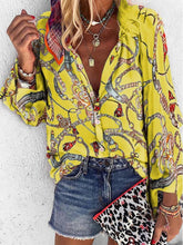 New Design Women Blouse V-neck Long Sleeve Chains Print Loose Casual  Blouse