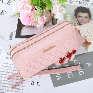 Double Zipper Women Wallet PU Leather Red/blue/pink/black Card Holder Long Female Wallet Color Matching Cellphone Bag